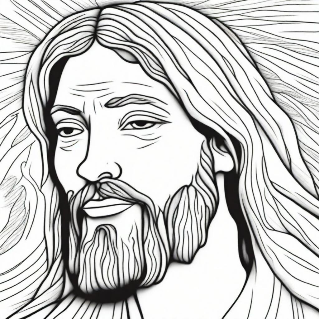 A tender colouring book page illustrating Jesus with tears streaming down his face, portraying a moment of deep emotion.