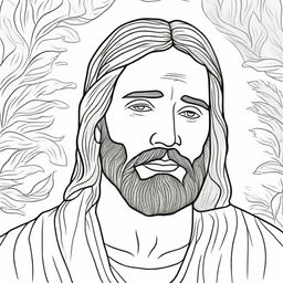 A tender colouring book page illustrating Jesus with tears streaming down his face, portraying a moment of deep emotion.