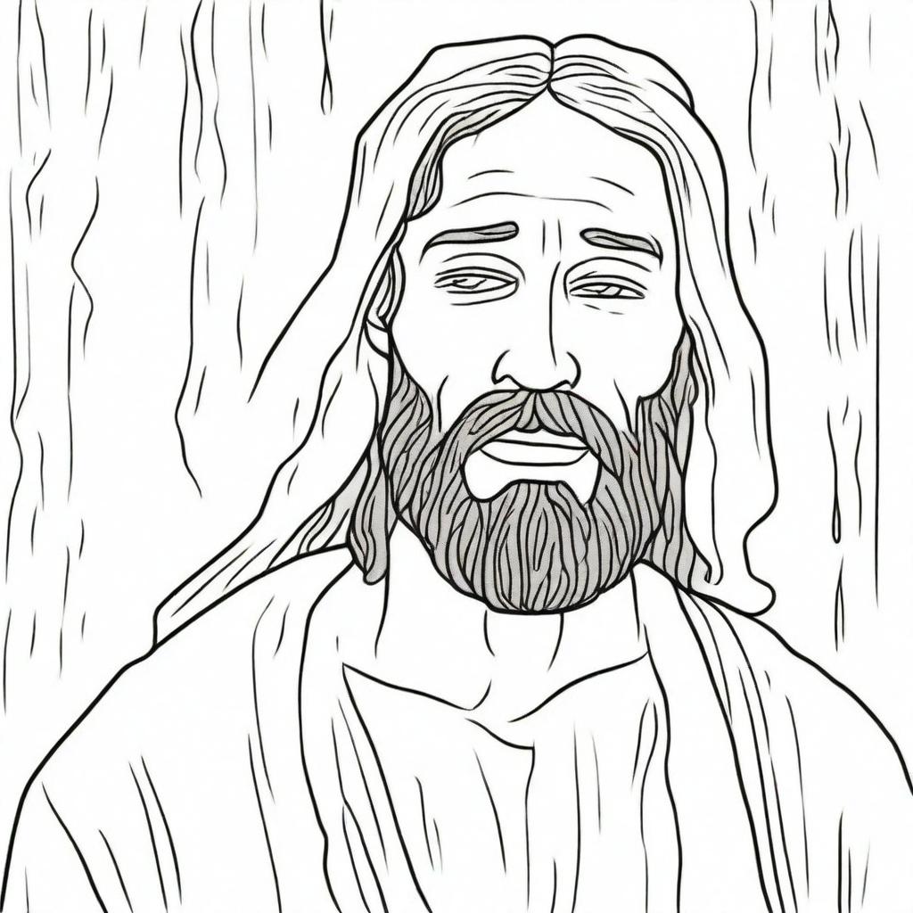 A profoundly emotional colouring book page illustrating Jesus with tears solemnly dripping down his face.