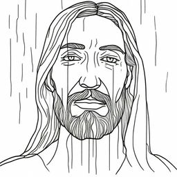 A profoundly emotional colouring book page illustrating Jesus with tears solemnly dripping down his face.