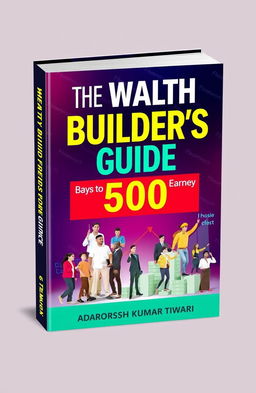 A visually striking book cover for "The Wealth Builder's Guide: 500 Ways to Earn Money" by Aadarsh Kumar Tiwari