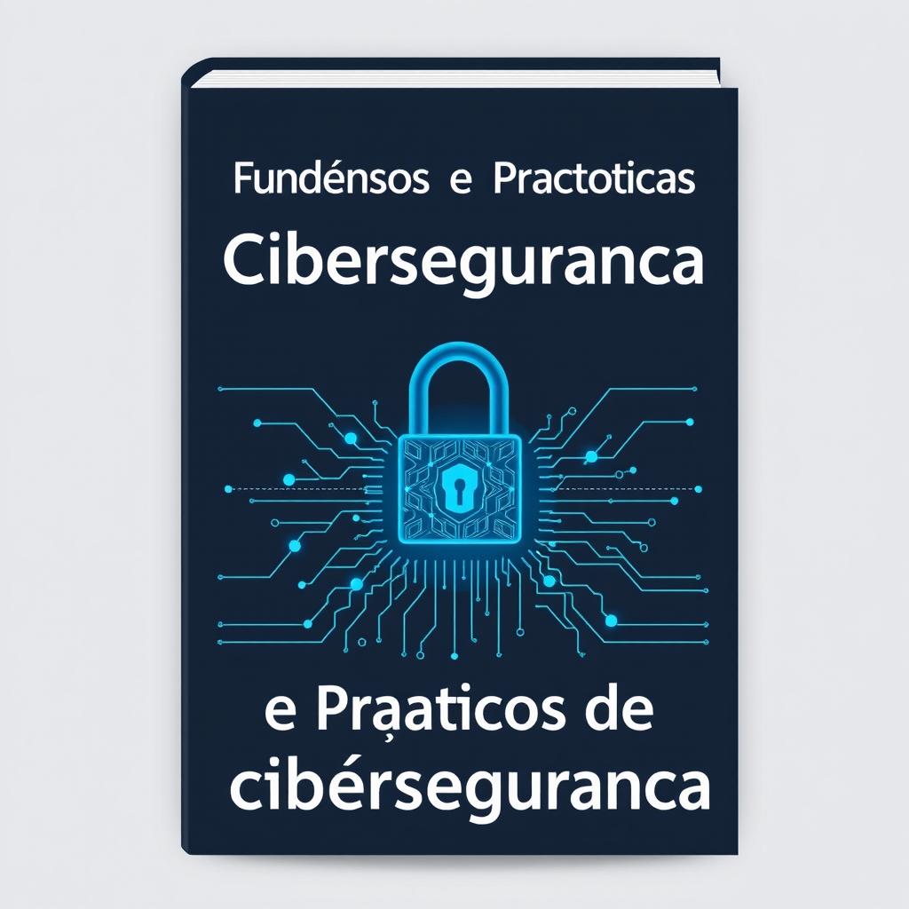 A modern and professional book cover for a title reading 'Fundamentos e Práticas de Cibersegurança'