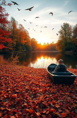 A beautiful autumn landscape in Michigan, showcasing a serene hunting scene