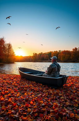 A beautiful autumn landscape in Michigan, showcasing a serene hunting scene