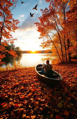 A beautiful autumn landscape in Michigan, showcasing a serene hunting scene