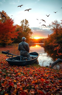 A beautiful autumn landscape in Michigan, showcasing a serene hunting scene