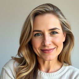 An attractive woman aged 35-45 with natural makeup and a gentle smile