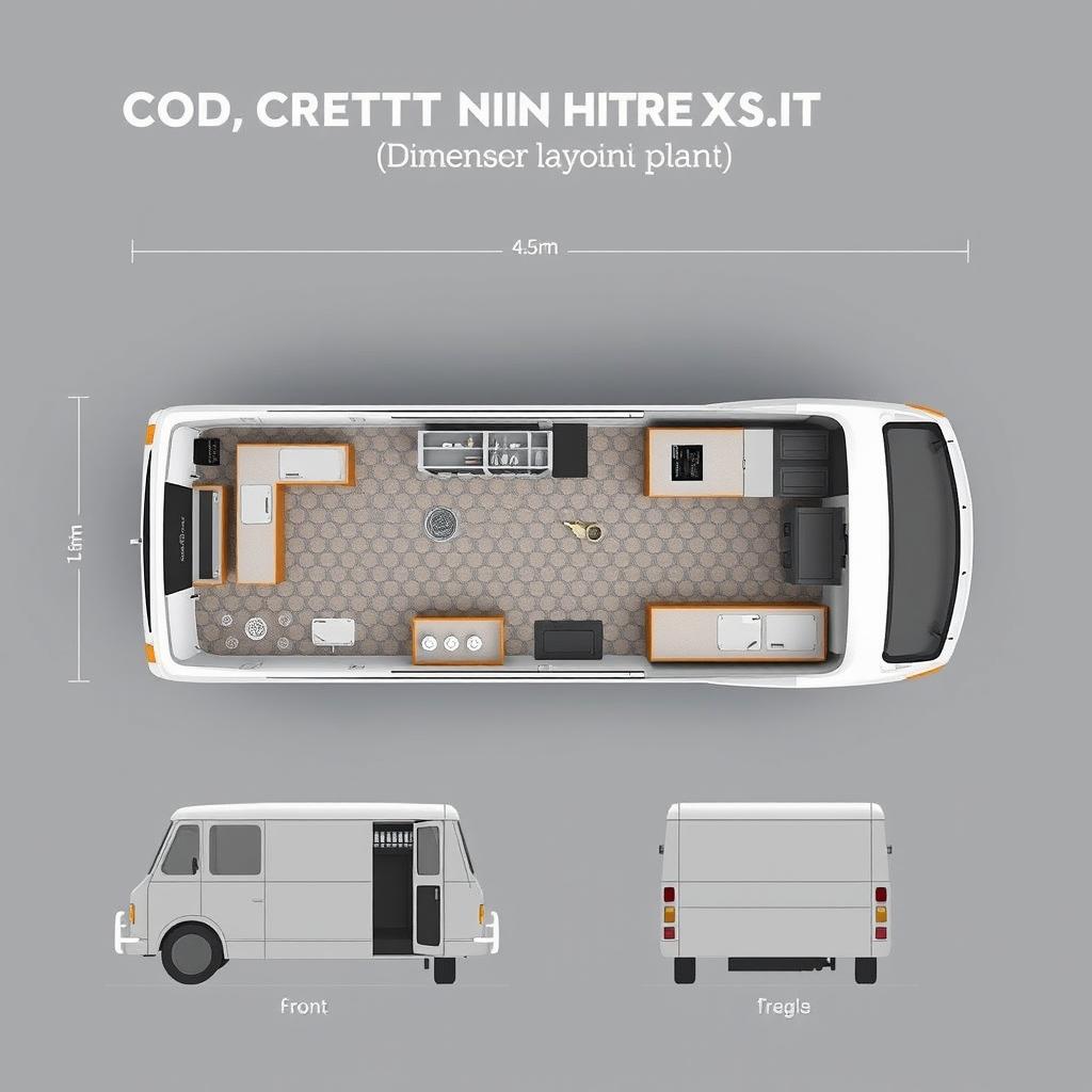 Create a 3D layout plan of a cocktail minivan cart with dimensions of 4