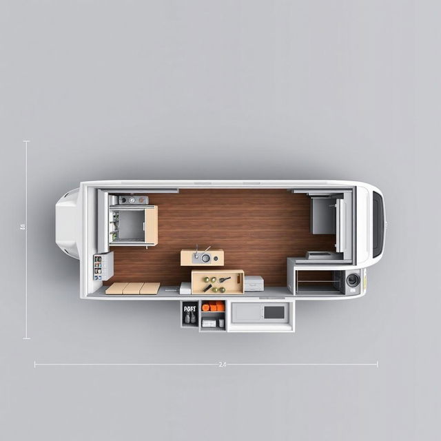 Create a 3D layout plan of a cocktail minivan cart with dimensions of 4