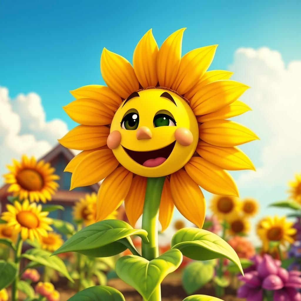 A vibrant and cheerful sunflower from the game Plants vs