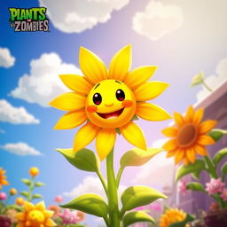 A vibrant and cheerful sunflower from the game Plants vs