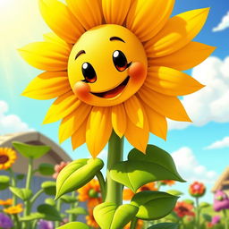 A vibrant and cheerful sunflower from the game Plants vs