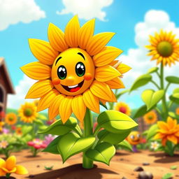A vibrant and cheerful sunflower from the game Plants vs