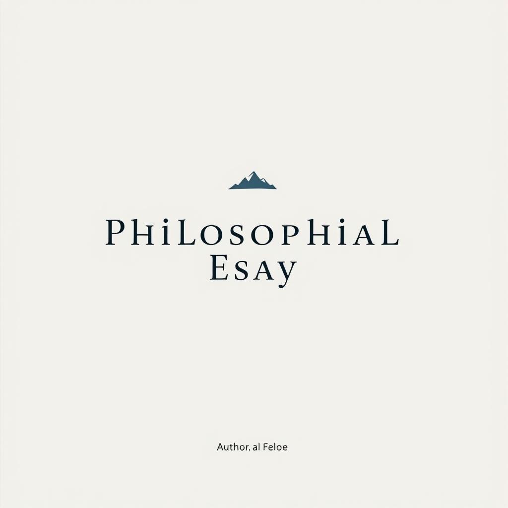 A minimalist cover design for a philosophical essay, featuring a simple yet impactful visual element, such as a lone mountain silhouette or an abstract geometric shape, evoking themes of contemplation and inquiry