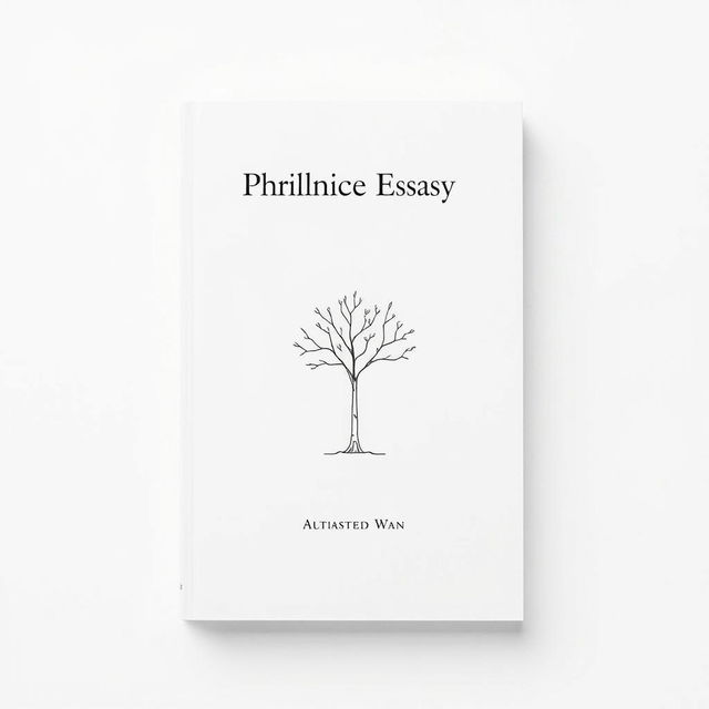 A minimalist white cover design for a philosophical essay, featuring a simple and elegant tree illustration