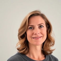 A woman aged 35-37 with a friendly smile and a slightly thoughtful gaze