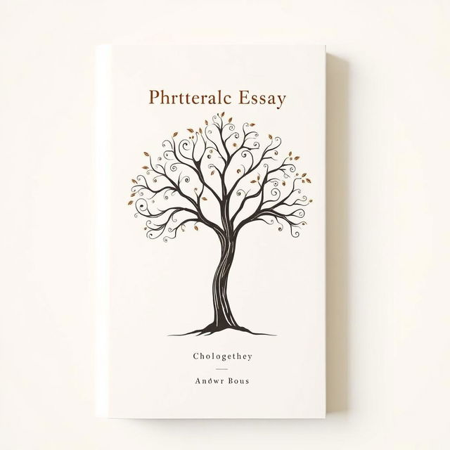 A white cream cover design for a philosophical essay, prominently featuring a graceful tree illustration