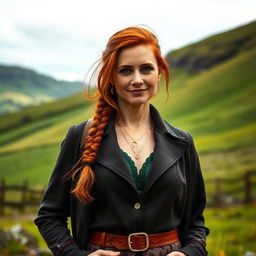 A 35-year-old woman with European features, red hair, and freckles, embodying an Irish heritage