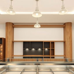 Interior of a pastry shop, featuring a frontal view of the counter