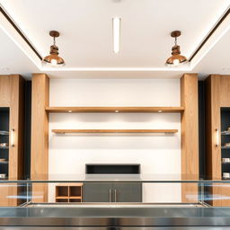 Interior of a pastry shop, showcasing a front view of the glass and stainless steel counter