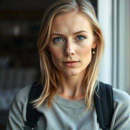 A 30-year-old Finnish woman who embodies calmness, confidence, and independence