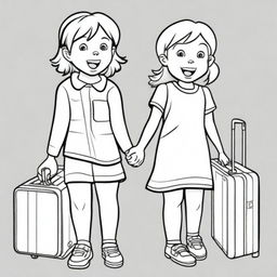 A young boy and girl standing side by side, each holding a suitcase