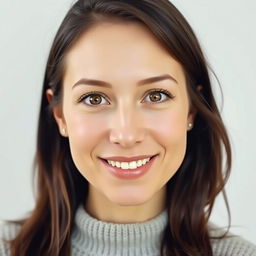 A woman aged 30-35 showcasing natural beauty with light makeup and a confident smile