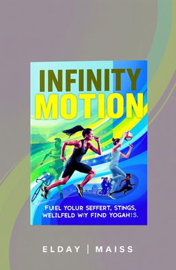 A dynamic and vibrant e-book cover for 'Infinity Motion: Fuel Your Strength, Find Your Flow'