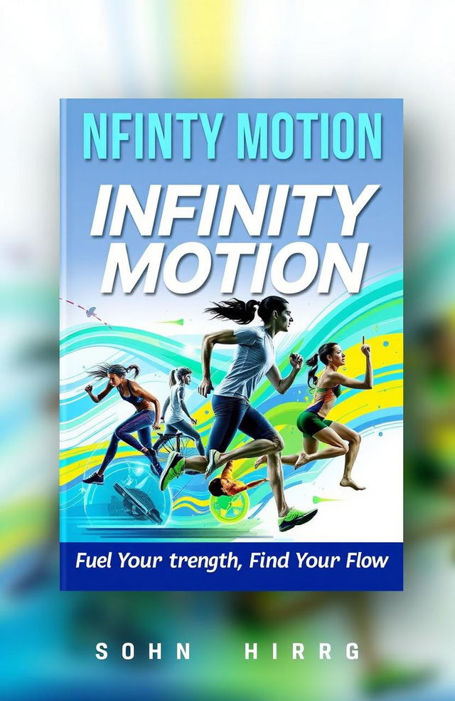 A dynamic and vibrant e-book cover for 'Infinity Motion: Fuel Your Strength, Find Your Flow'