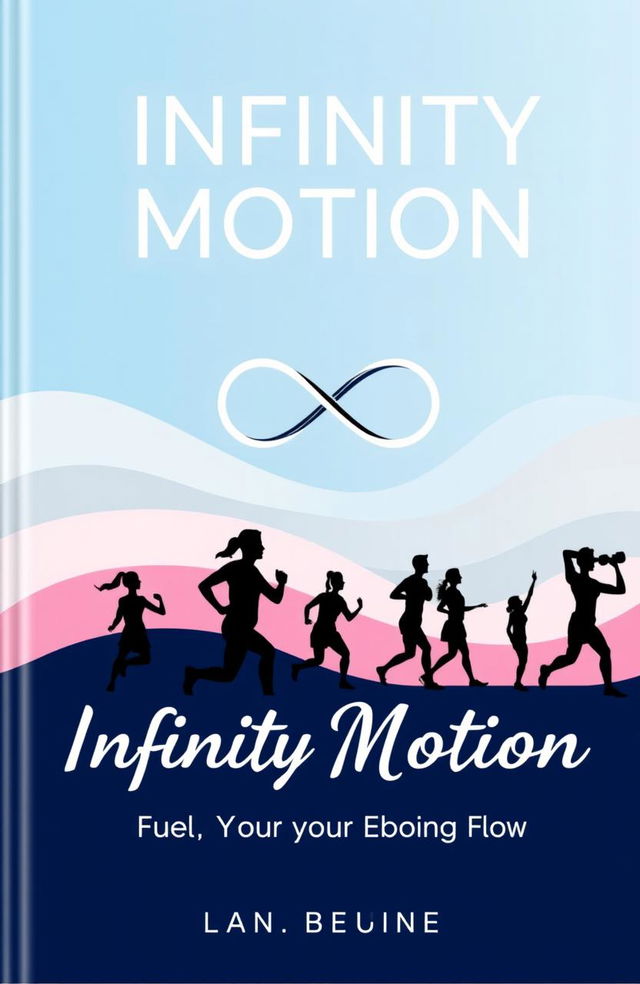 A vibrant and dynamic cover for a fitness eBook titled 'Infinity Motion: Fuel Your Strength, Find Your Flow'