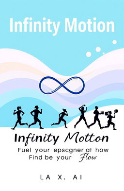 A vibrant and dynamic cover for a fitness eBook titled 'Infinity Motion: Fuel Your Strength, Find Your Flow'