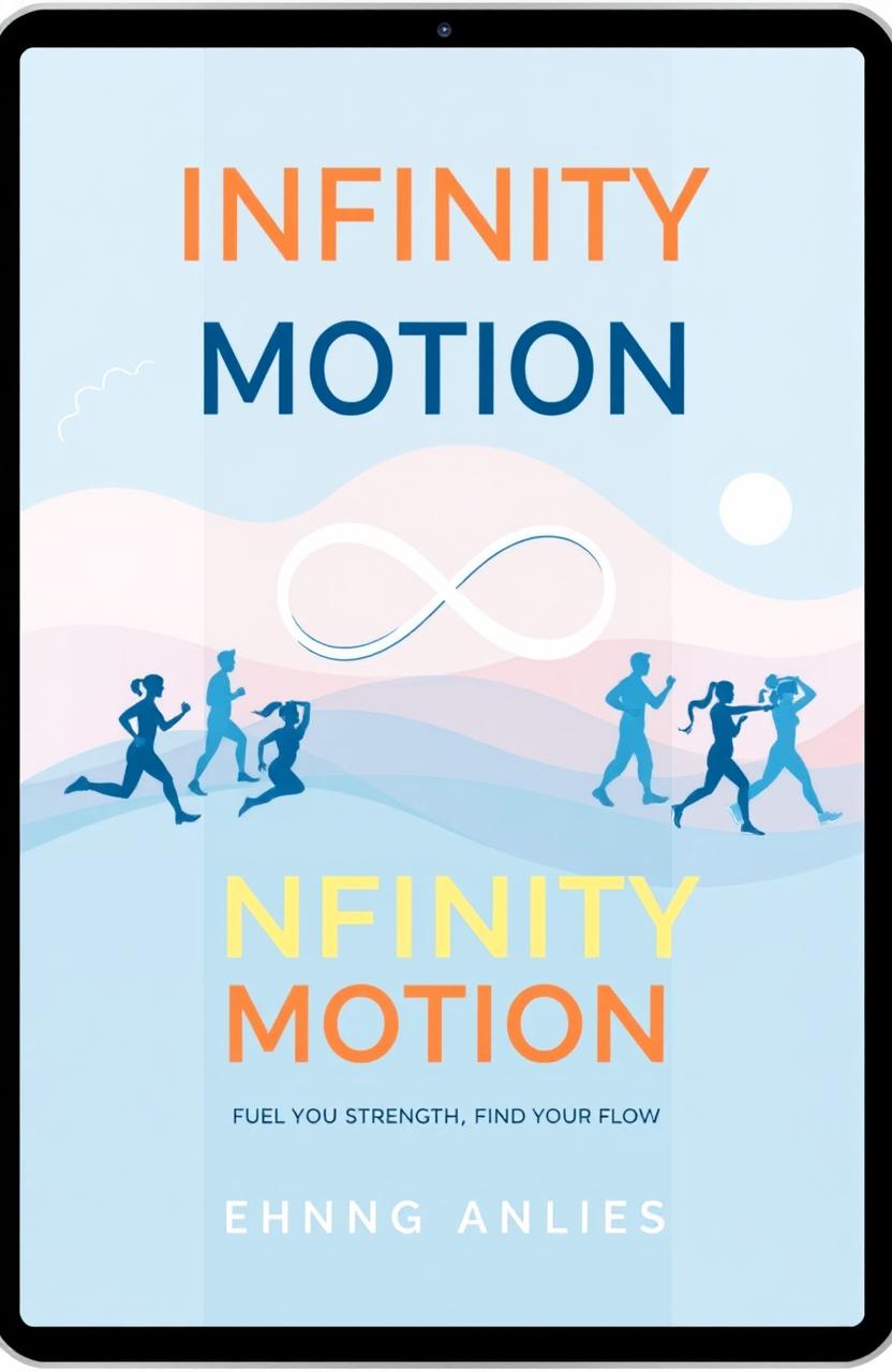 A vibrant and dynamic eBook cover design for "Infinity Motion: Fuel Your Strength, Find Your Flow"
