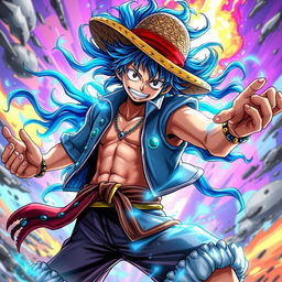 A dynamic scene featuring Luffy from One Piece in an extraordinary Gear 99999999999999999999 transformation