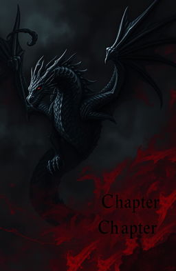 A dark, atmospheric chapter page featuring a formidable dragon with intricate scales and glowing red eyes