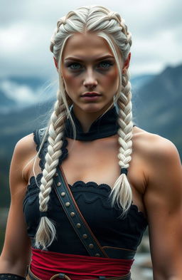 A striking young woman, 18 years old, with light platinum hair featuring faint hints of silver