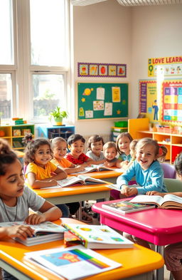 A vibrant classroom setting where children are actively engaged in learning
