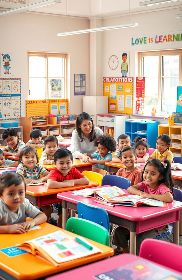 A vibrant classroom setting where children are actively engaged in learning