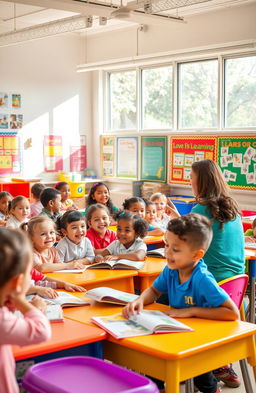 A vibrant classroom setting where children are actively engaged in learning