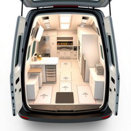A 3D floor plan design of a cocktail vending minivan