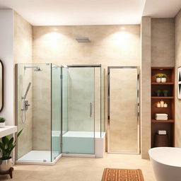 A beautifully designed bathroom showcasing a range of stylish shower doors