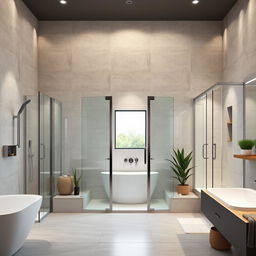 A beautifully designed bathroom showcasing a range of stylish shower doors
