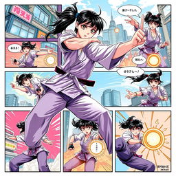 A textless comic featuring Akane Nanao, illustrated in a vibrant, dynamic style