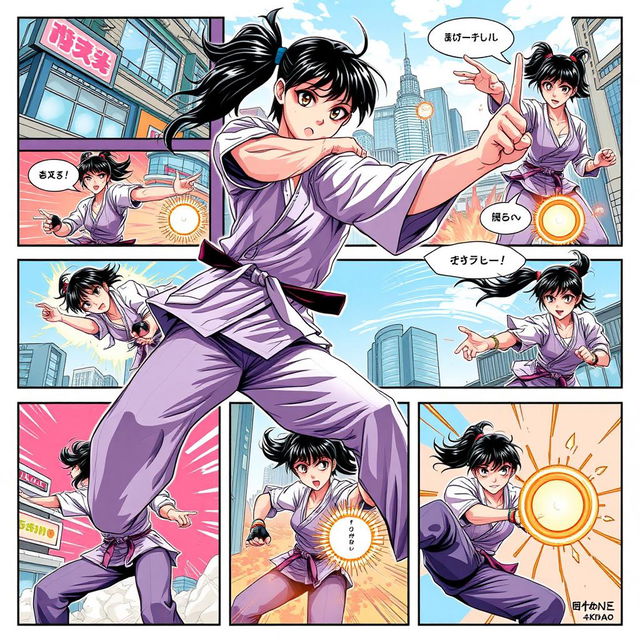 A textless comic featuring Akane Nanao, illustrated in a vibrant, dynamic style