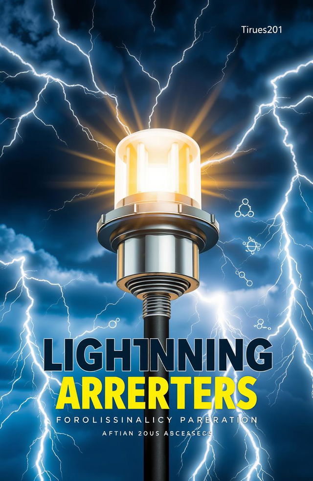 A visually striking cover for a scientific research paper focused on lightning arresters