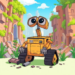 A charming illustration of Wall-E, the adorable trash-collecting robot from the animated film