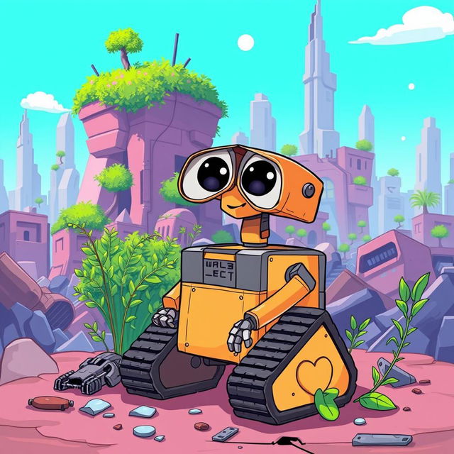 A charming illustration of Wall-E, the adorable trash-collecting robot from the animated film