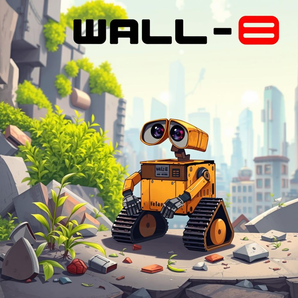 A charming illustration of Wall-E, the adorable trash-collecting robot from the animated film