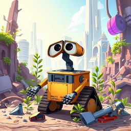A charming illustration of Wall-E, the adorable trash-collecting robot from the animated film