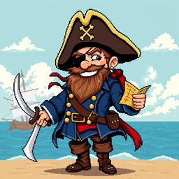A detailed 16-32 pixel art style pirate character for a retro video game