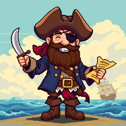 A detailed 16-32 pixel art style pirate character for a retro video game